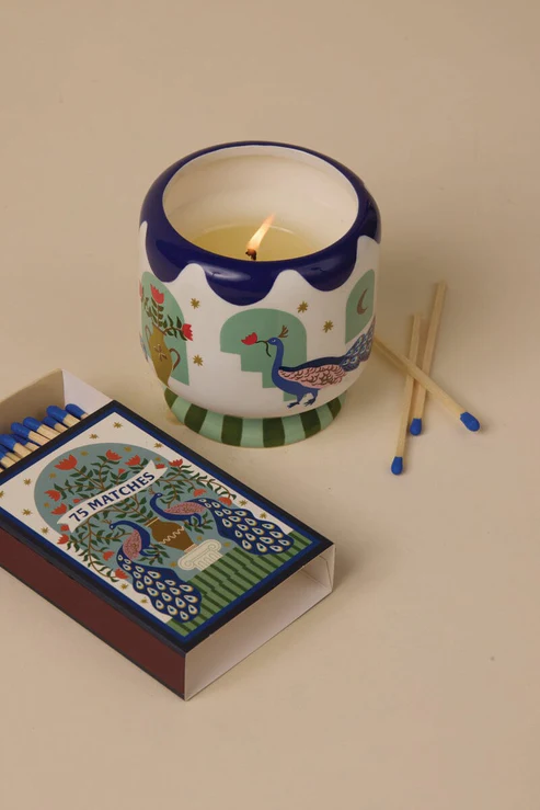 PADDYWAX ADOPO PEACOCK CERAMIC CANDLE MISTED LIME