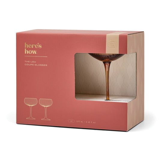 HERE'S HOW LOU COUPE GLASS SET 2 AMBER