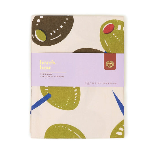 HERE'S HOW THE EMMY TEA TOWEL - OLIVES