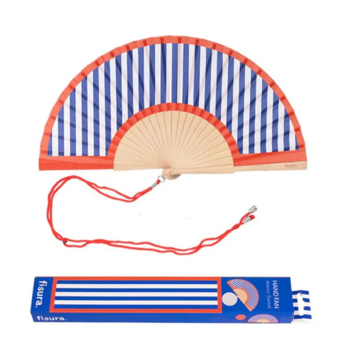 HAND FAN RED & BLUE STRIPES