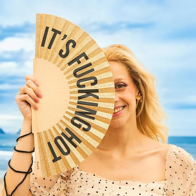 HAND FAN 'FUCKING HOT' GOLD