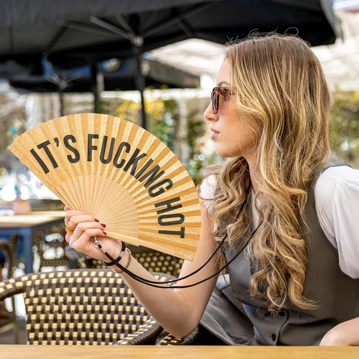 HAND FAN 'FUCKING HOT' GOLD