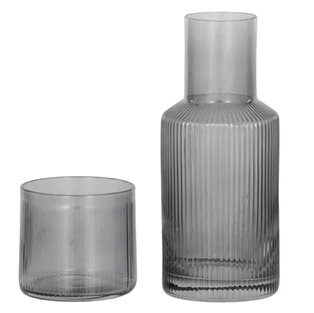 MYA RIB CARAFE GLASS SET GREY