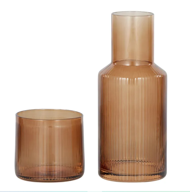 MYA RIB CARAFE GLASS SET AMBER