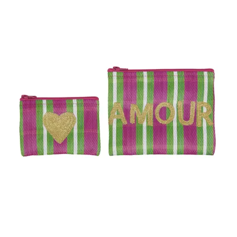 AMOUR SET 2 RECYCLED POUCH PINK/GREEN