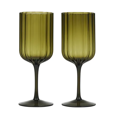 HAZEL SET 2 WINE GLASS OLIVE