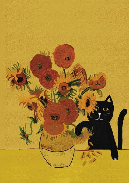 NIASKI CARD VAN GOGH SUNFLOWER CAT