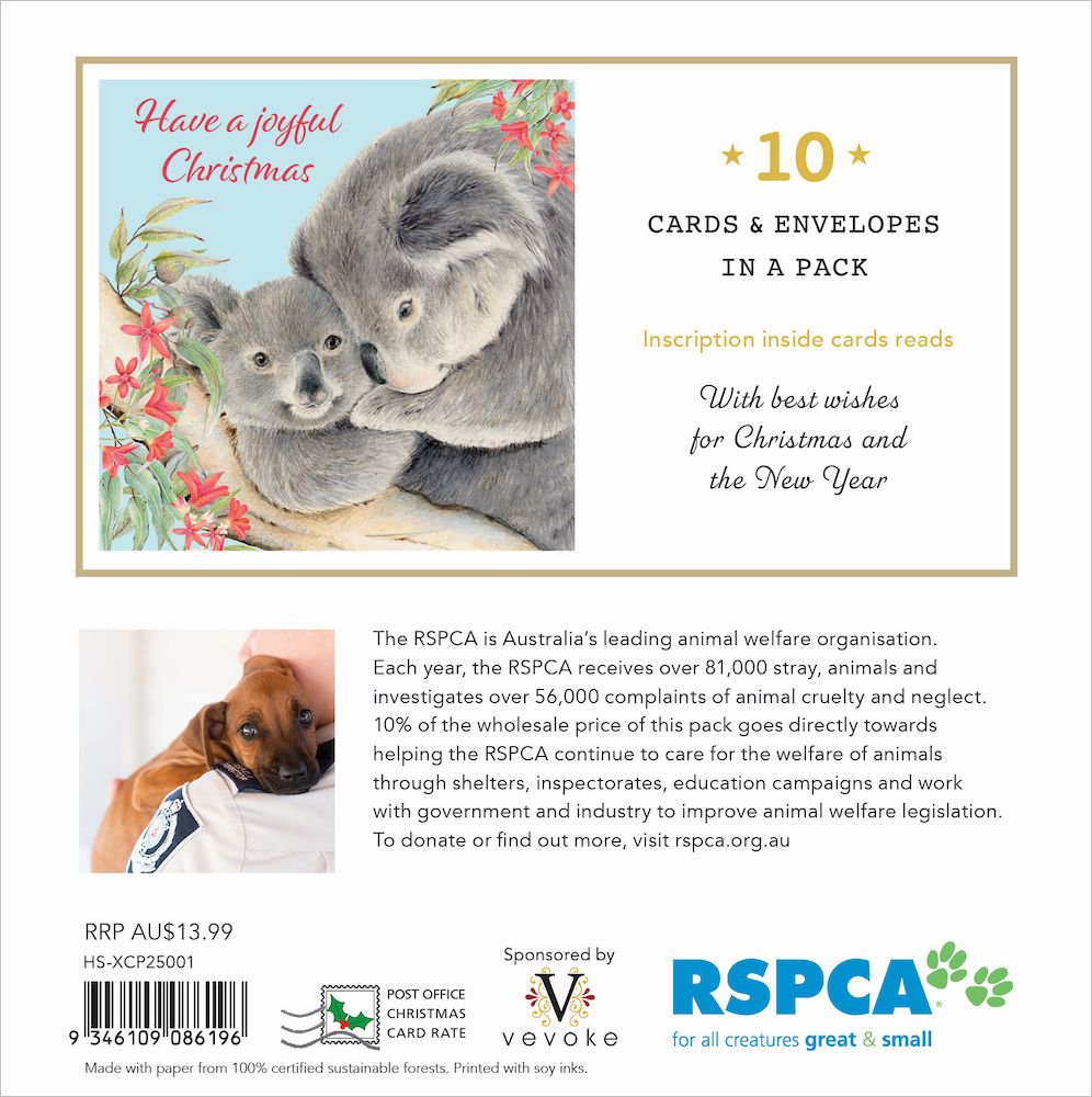 CHARITY CHRISTMAS CARD PACK RSPCA - JOYFUL KOALA