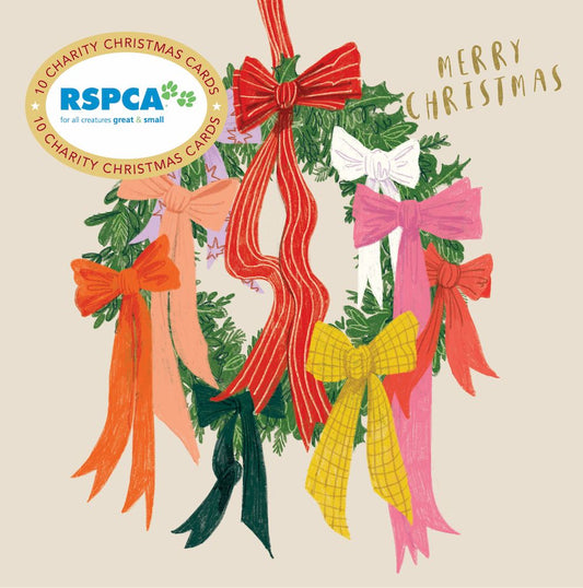 CHARITY CHRISTMAS CARD PACK RSPCA - WREATH OF RIBBONS