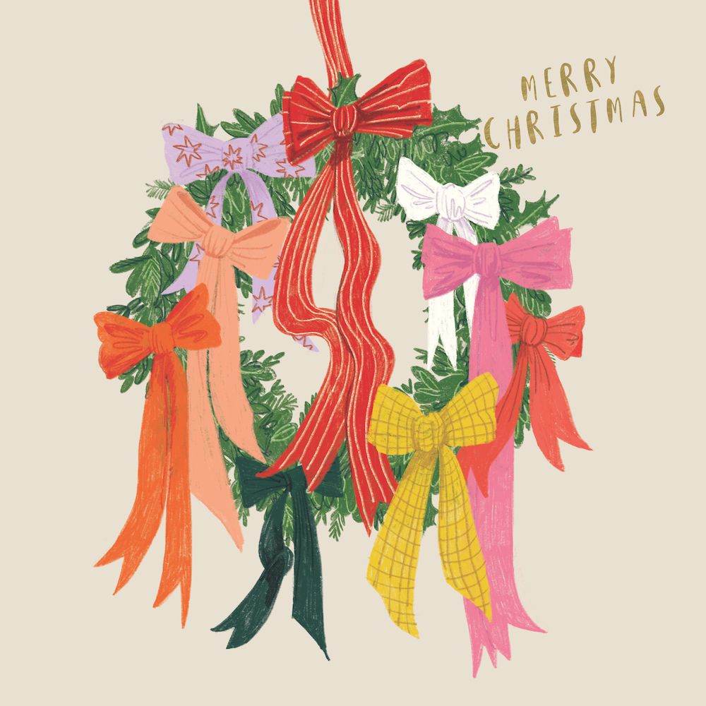CHARITY CHRISTMAS CARD PACK RSPCA - WREATH OF RIBBONS