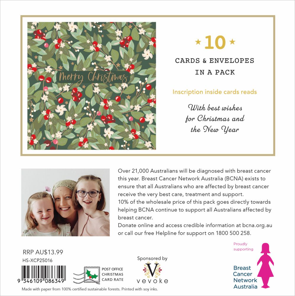 CHARITY CHRISTMAS CARD PACK BCNA - LEAVES & BERRIES
