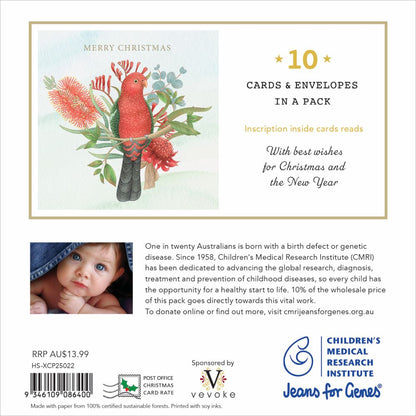 CHARITY CHRISTMAS CARD PACK CMRI - FLORAL KING PARROT