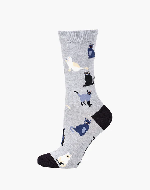 BAMBOOZLD SOCKS CATS GREY SIZE 2-8