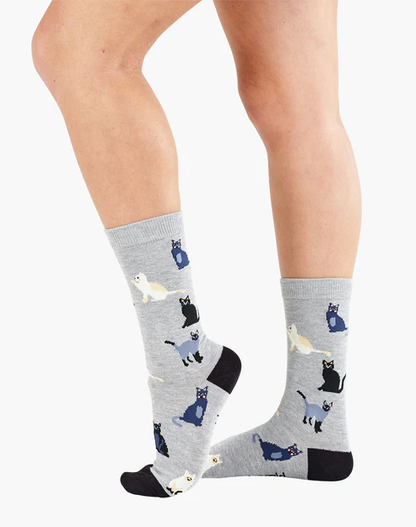 BAMBOOZLD SOCKS CATS GREY SIZE 2-8