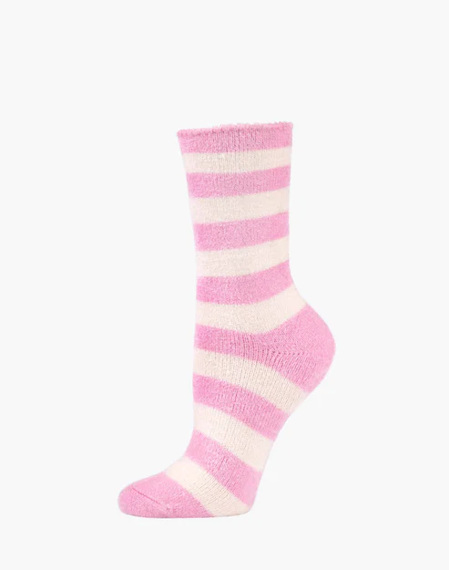BAMBOOZLD FLUFFY BAMBOO BED SOCKS PINK STRIPE SIZE 2-8