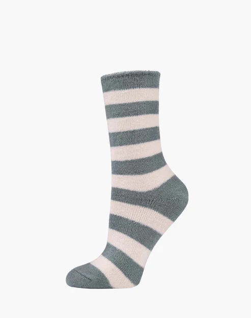 BAMBOOZLD FLUFFY BAMBOO BED SOCKS DUCK EGG STRIPE SIZE 2-8